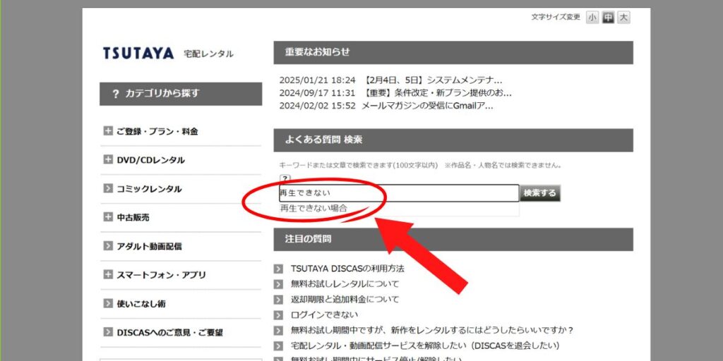 ヘルプに「再生できない」と入力してみます