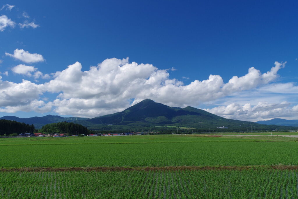 磐梯山と田んぼ