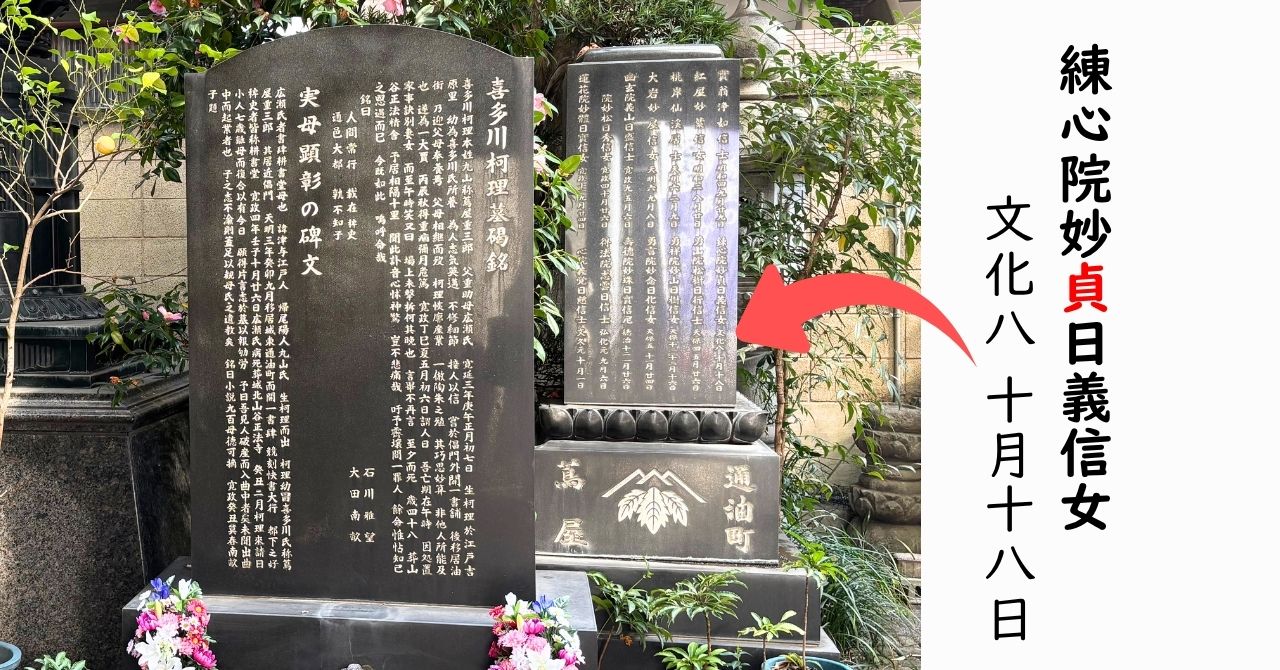 台東区・正法寺の蔦重墓碑にある戒名