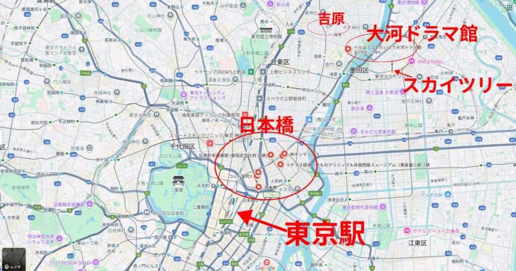 東京マップ「べらぼう」大河ドラマ館と日本橋の位置関係