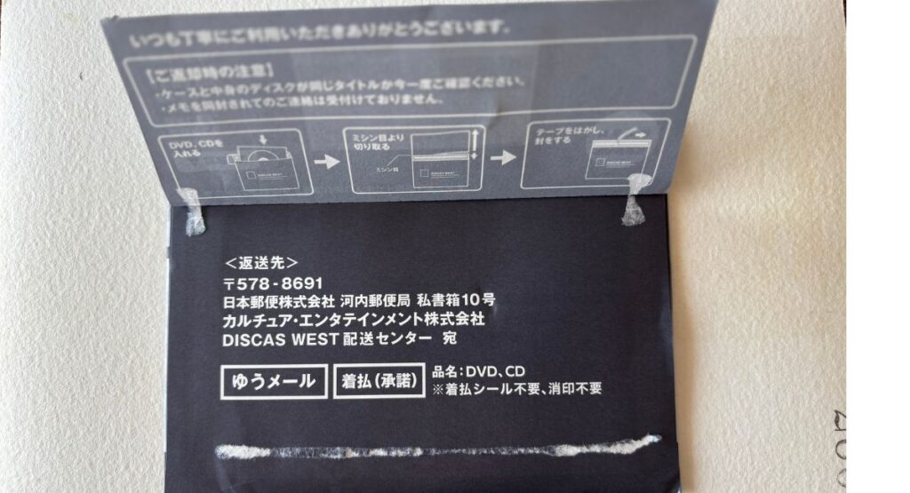 ①を剥がすと、返送先の住所が出てきます。
