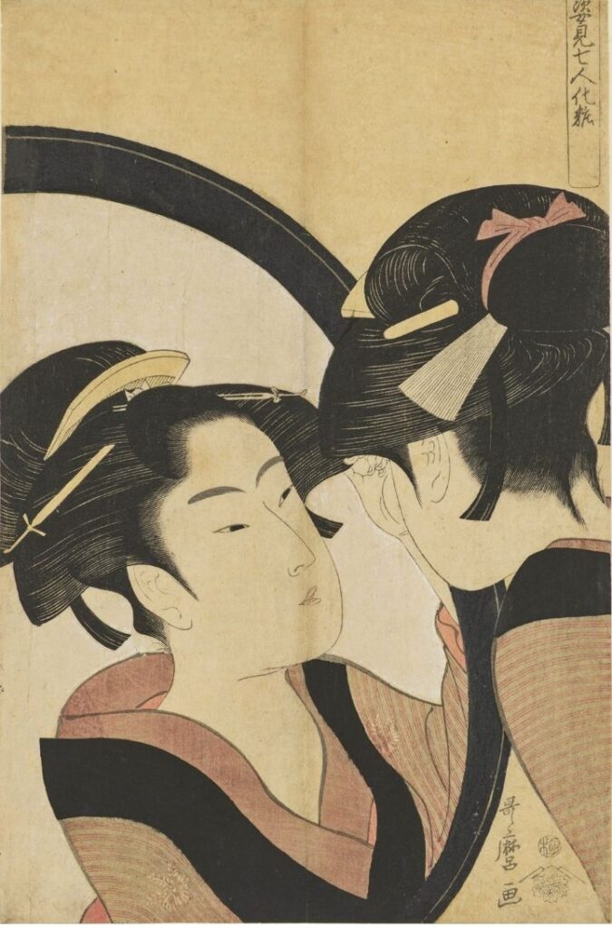 姿見七人化粧・びん直し（すがたみしちにんけしょう なおし）喜多川歌麿：colbaseより