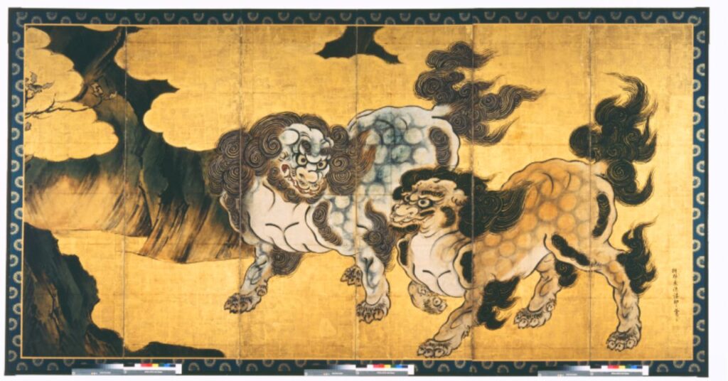 「唐獅子図屏風」狩野永徳：ColBaseより
