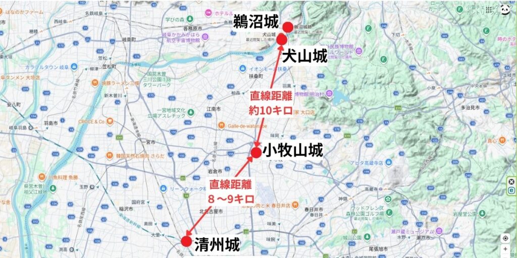 それぞれの城の距離感は？